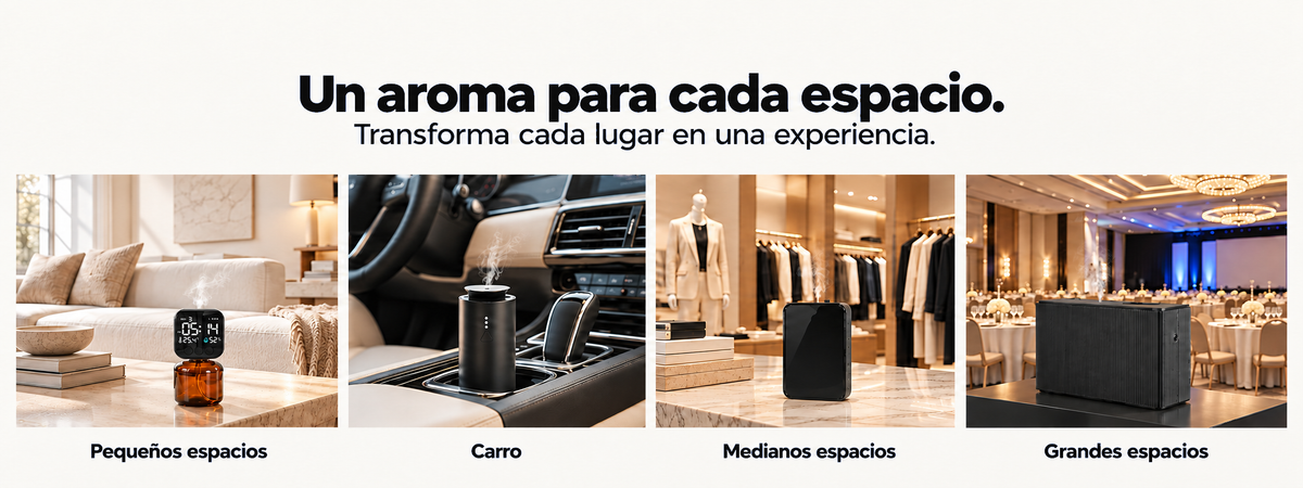 Un aroma para cada espacio: hogar, carro, tienda de ropa y eventos en interiores.